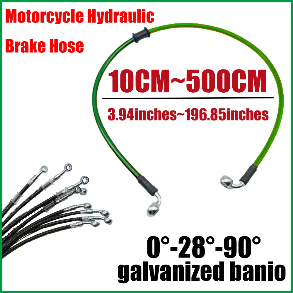 

10mm 0-28-90 Degree Motorcycle Dirt Bike Braided Line Steel Brake Hose Cable Hydraulic Banjo Pipe 10-500cm Universal RacingGreen