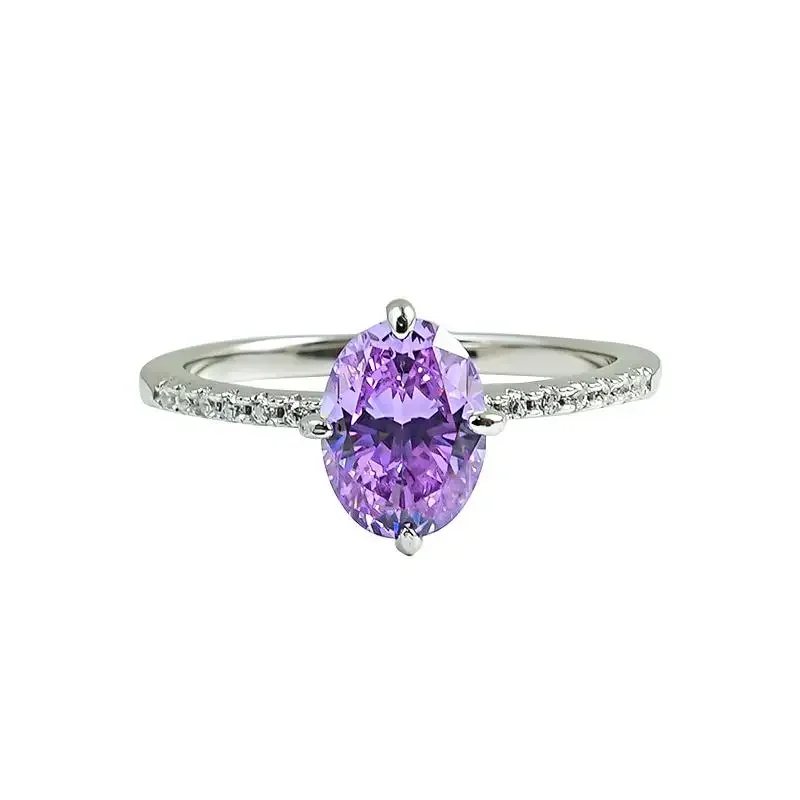 La energía púrpura viene de este, anillo de plata 925 ovalado con forma de huevo con incrustaciones, cultivando el temperamento de diamante con alto contenido de carbono, nicho