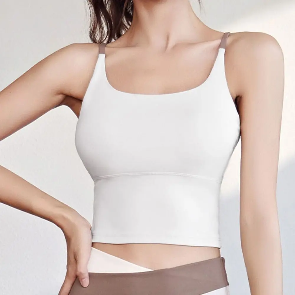 

Solid-color Nude Sports Vest High-elasticity Soft Fabric Yoga Bra with Breast Pads Crisscross Back Fitness Underwear for Women