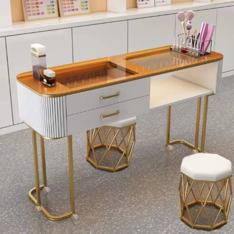 Removable cream manicure table with roller manicure table and chair set