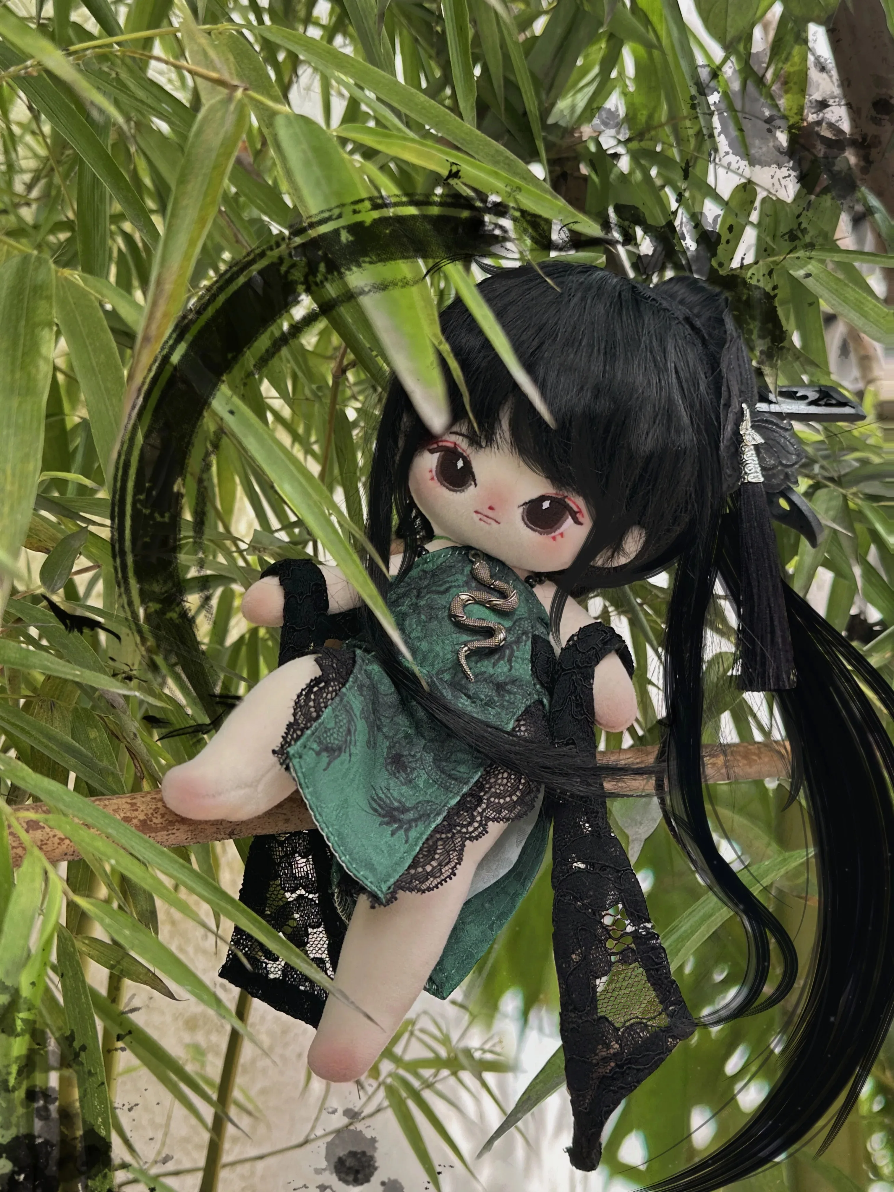 زي فستان شيونغسام أخضر بطراز قديم للفتيات ، بدلة أصلية ، ساق طويلة ، دمية قطيفة للجسم ، فستان ملابس ، إكسسوارات ملابس