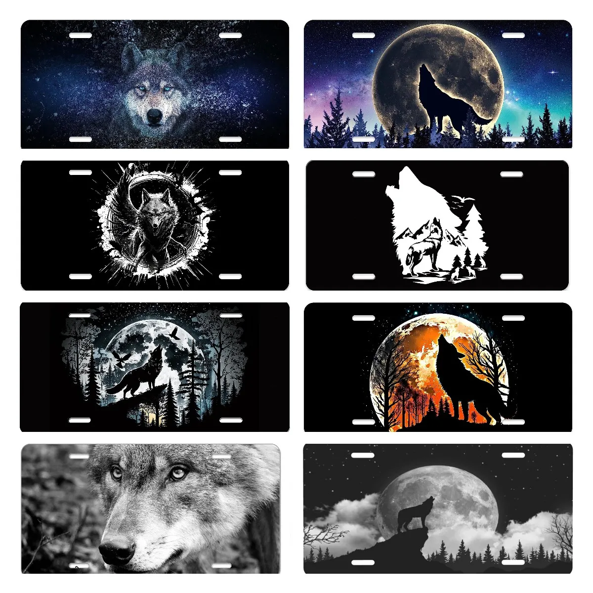 Wolf Moon License Plate Wolf At Full Moon Night License Plate Cover Personalise Car Front Rust-Proof Stainless Car Plates 12x6In