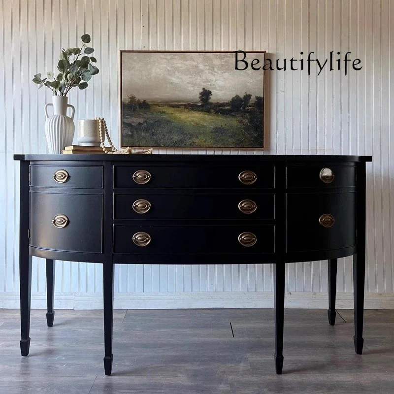 

French black living room solid wood porch cabinet against the wall semi-circular arc decorative cabinet foyer cabinet