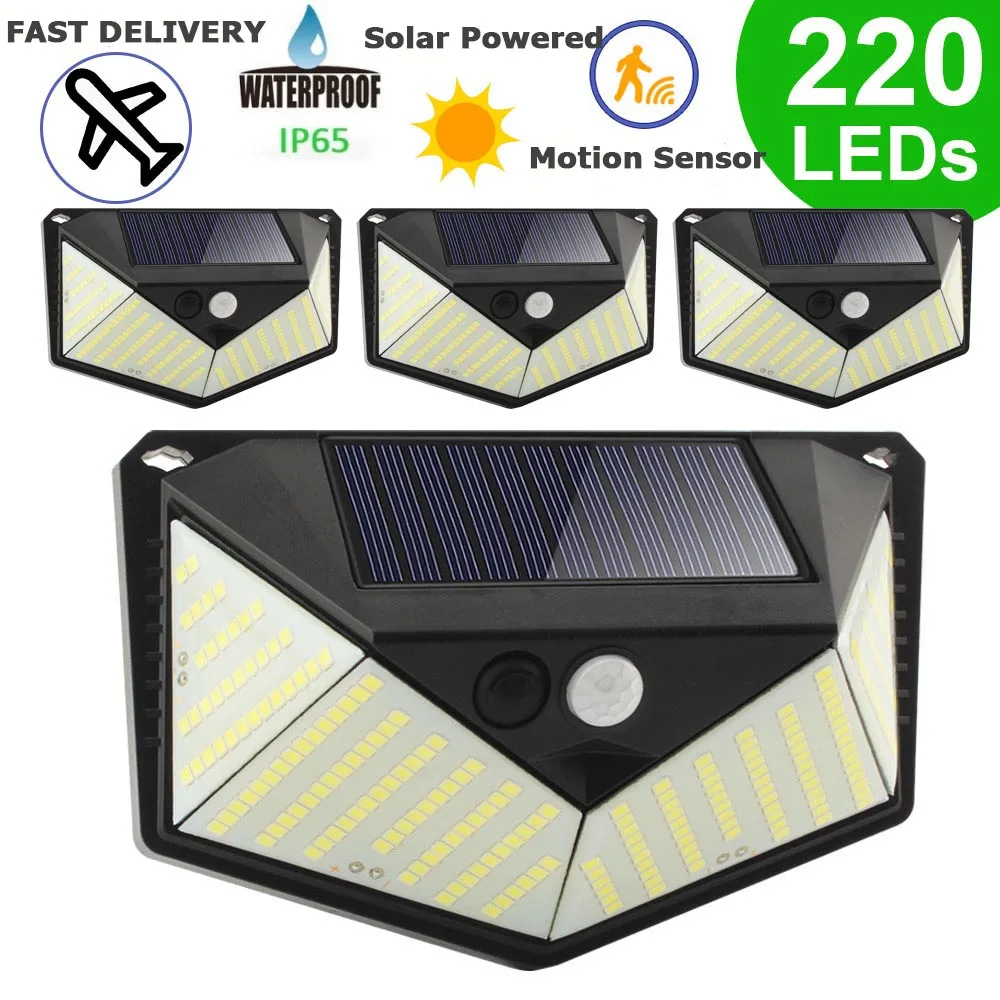 

Solar Wall Lamp Outdoor 220 LED 3 Modes 270° Lighting Angle Motion Sensor Security Lights for Backyard Garden Fence Patio Door