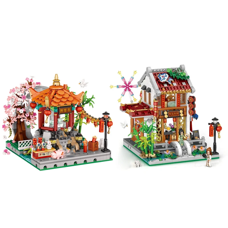 

Chinatown City Street View Mini Block China South Of The Lower Reaches Of Yangtze River 3in1 Creative Building Brick Figure Toy