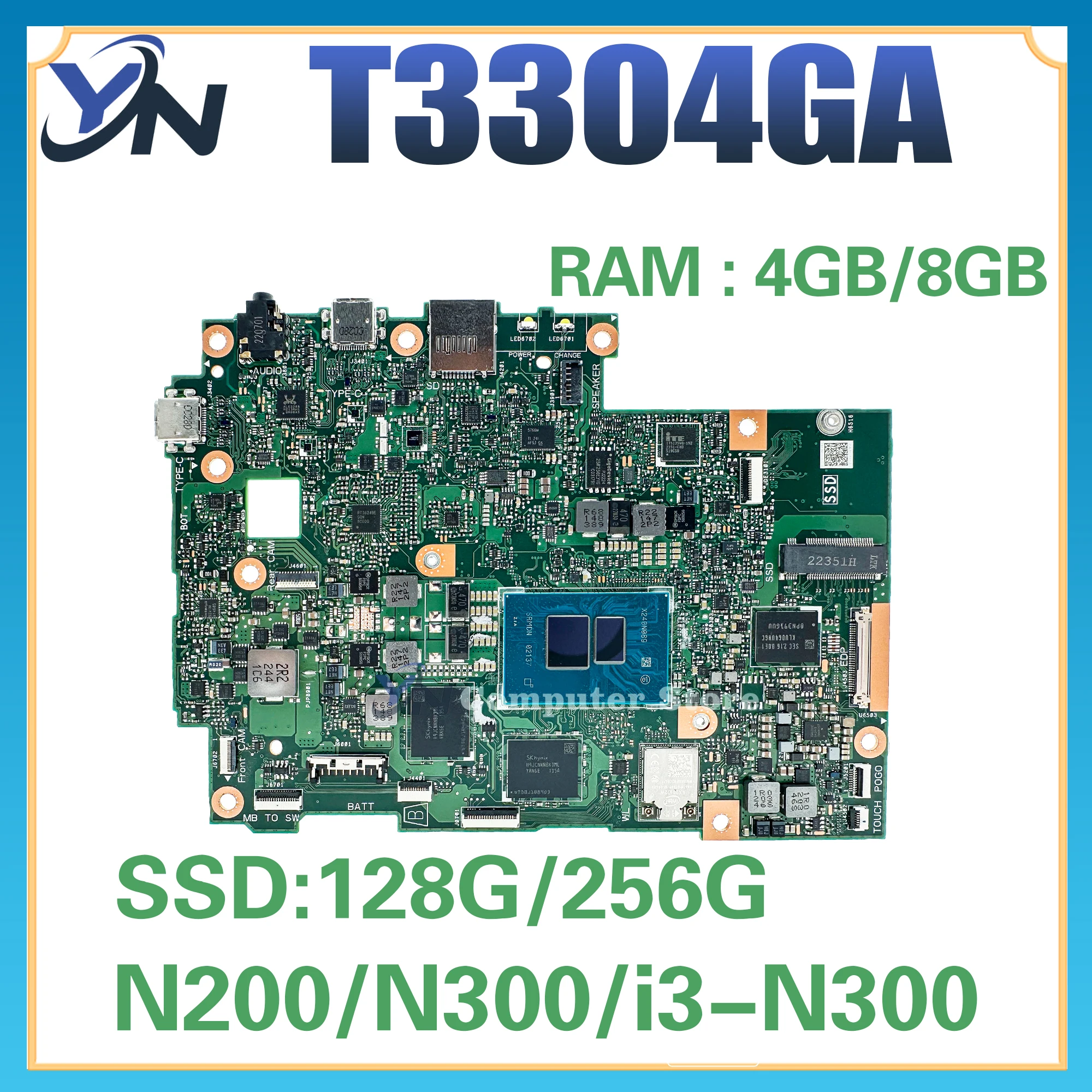 

T3304GA Mainboard For ASUS Vivobook 13 Slate OLED (T3304) T3304GAB T3304G Laptop Motherboard N200 N300 i3-N300 4GB/8GB-RAM