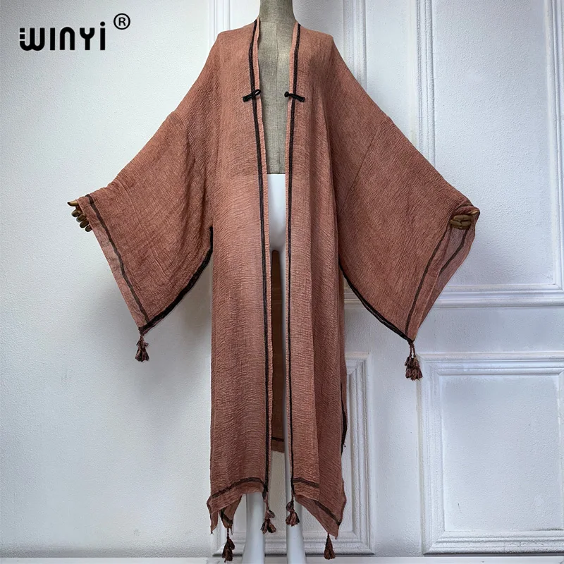 WINYI summer Retro dyed kimono beach cover up costume da bagno elegante donna africana boho Cardigan sexy Holiday Kimono beach dress