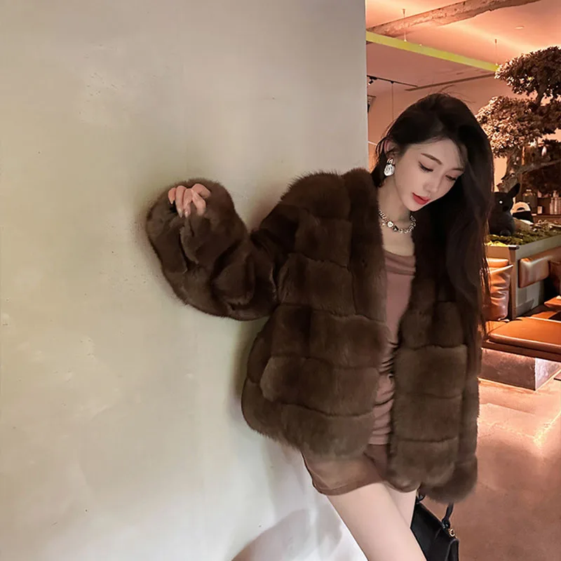 고품질 퍼 코트 솔리드 컬러 인조 밍크 퍼 여성 퍼 코트 2025 신상 겨울 두꺼운 분위기 레저 여성 퍼 코트 630
