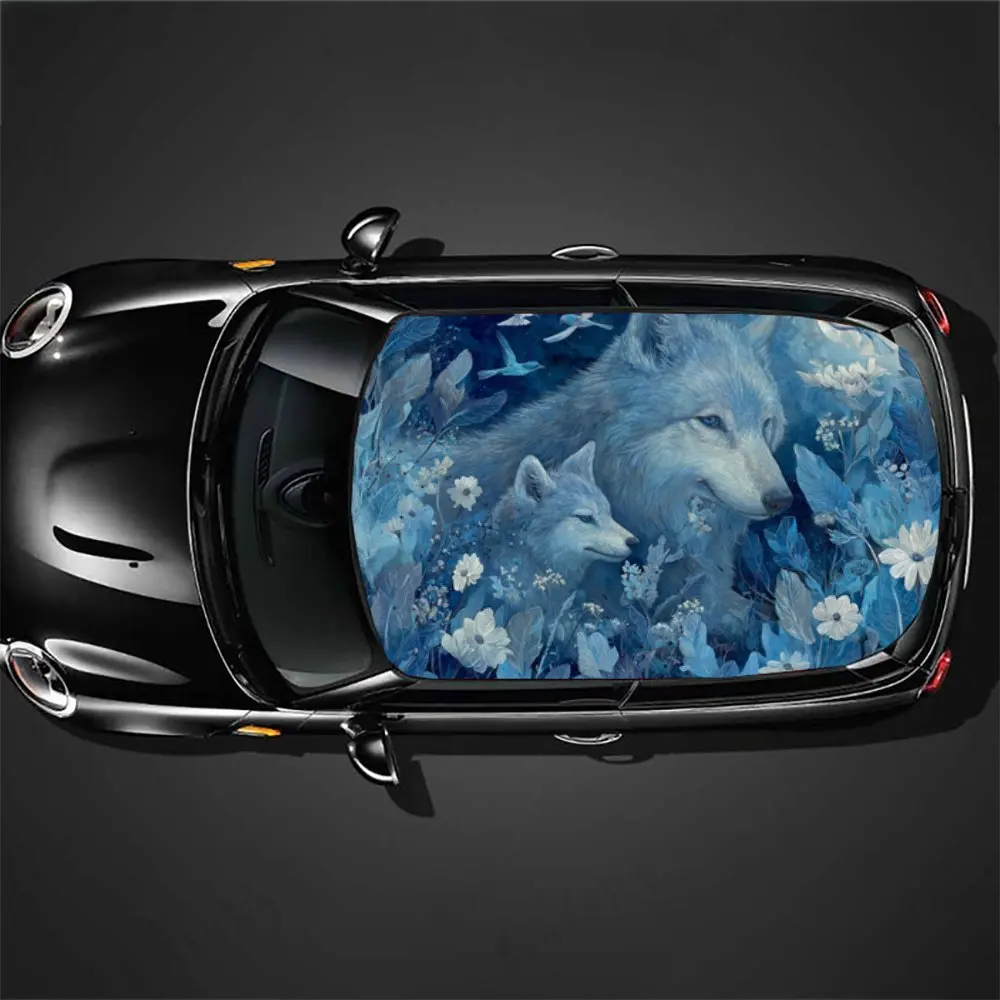 ملصق سقف السيارة Serene Tender Wolf Cub Moonlit PVC عصا مقاومة للماء ذاتية اللون، ملحقات تزيين خارجية للسيارات المذهلة #5