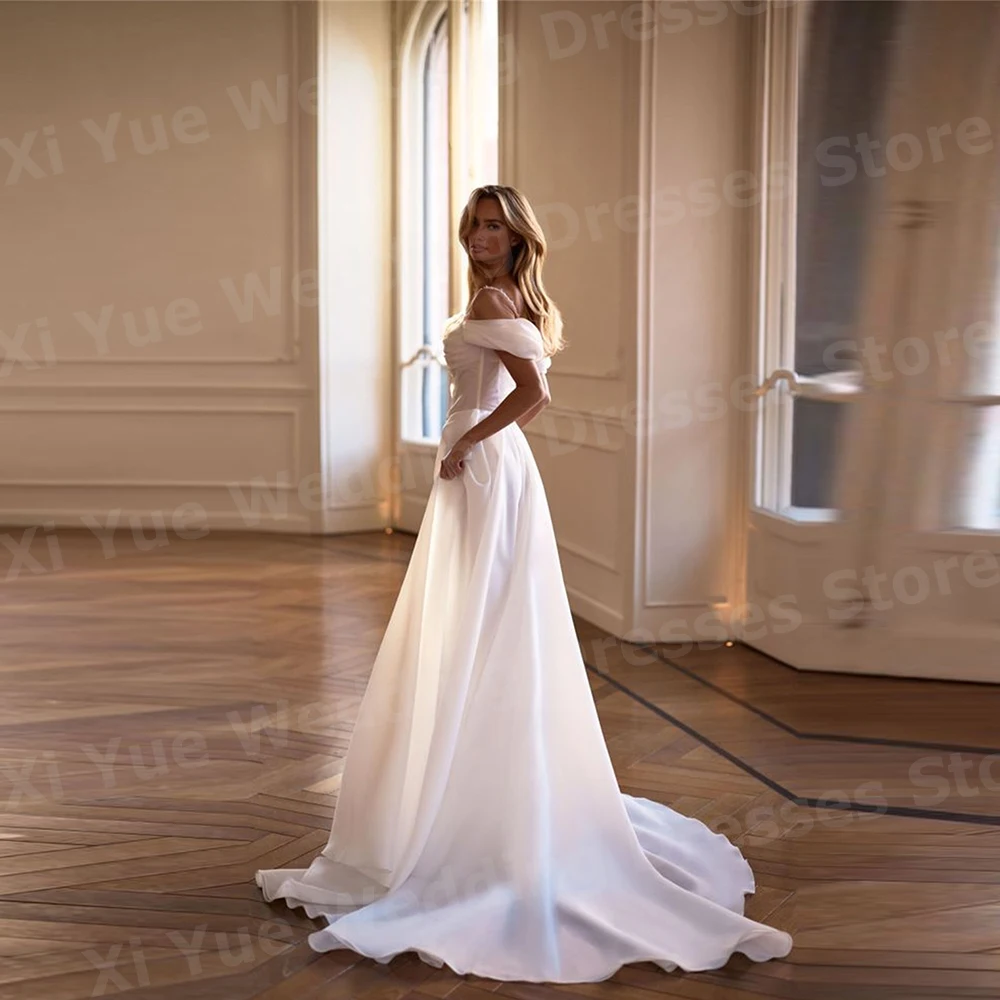 로맨틱 A 라인 여성 웨딩 드레스 오프 숄더 Vestidos De Novias De Boda 신부 가운 맞춤형 민소매 Vestidos