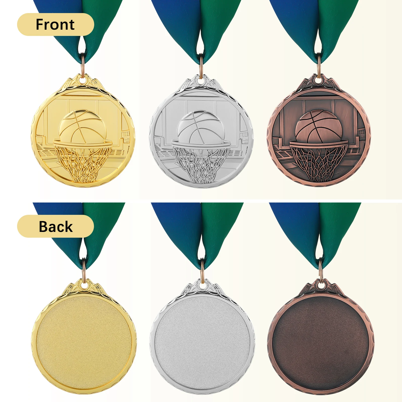 

3pcs Metal Medals Basketball Awards 6 5cm Gold Silver Competition Decor Medal Set Sports Honor