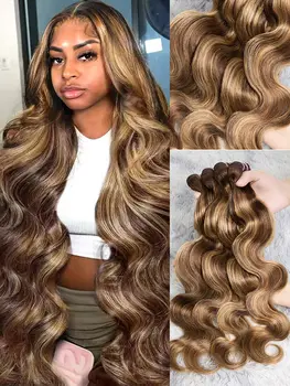 漸變挑染水波紋髮束 22 24 26 28 吋 Remy 真人髮接髮 4/27 染色 100% 真髮 巴西髮編織 8 最佳銷售 漸層色接髮 - №5