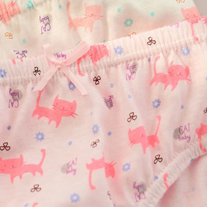 3Pcs/Lot Children Triangle Underwear High Quality Cotton Washable Girls Briefs Cute Cat Cartoon Kids Panties For Girl 3-14 Years