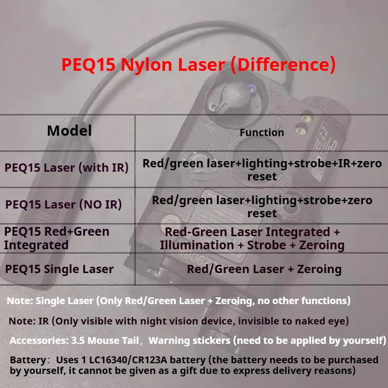 Taktische Airsoft PEQ-15 PEQ15 LA5C Rotpunkt Grün Blau IR Fülllicht Laser-Indikator Scout-Licht LED Stroboskop-Taschenlampe PEQ – Detail 1