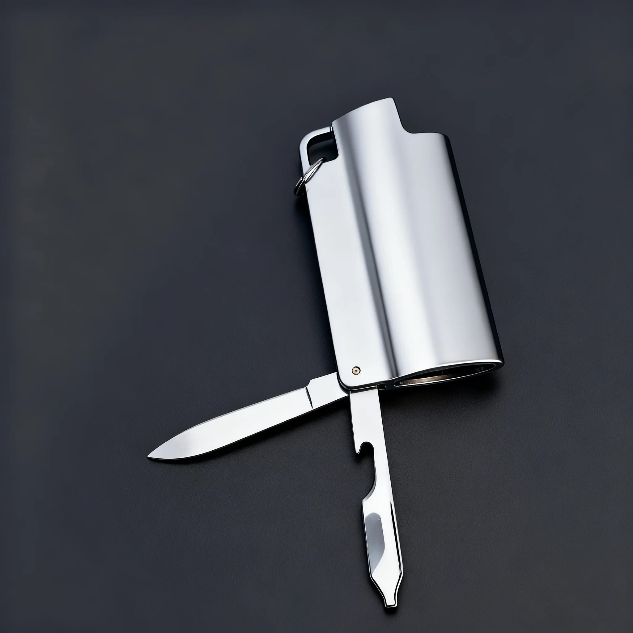 Multifunctional  BIC Mini Size Lighter J5 Case Cover Holder Sleeve Pouches Metal with Beer Bottle Opener  And folding knife view 2