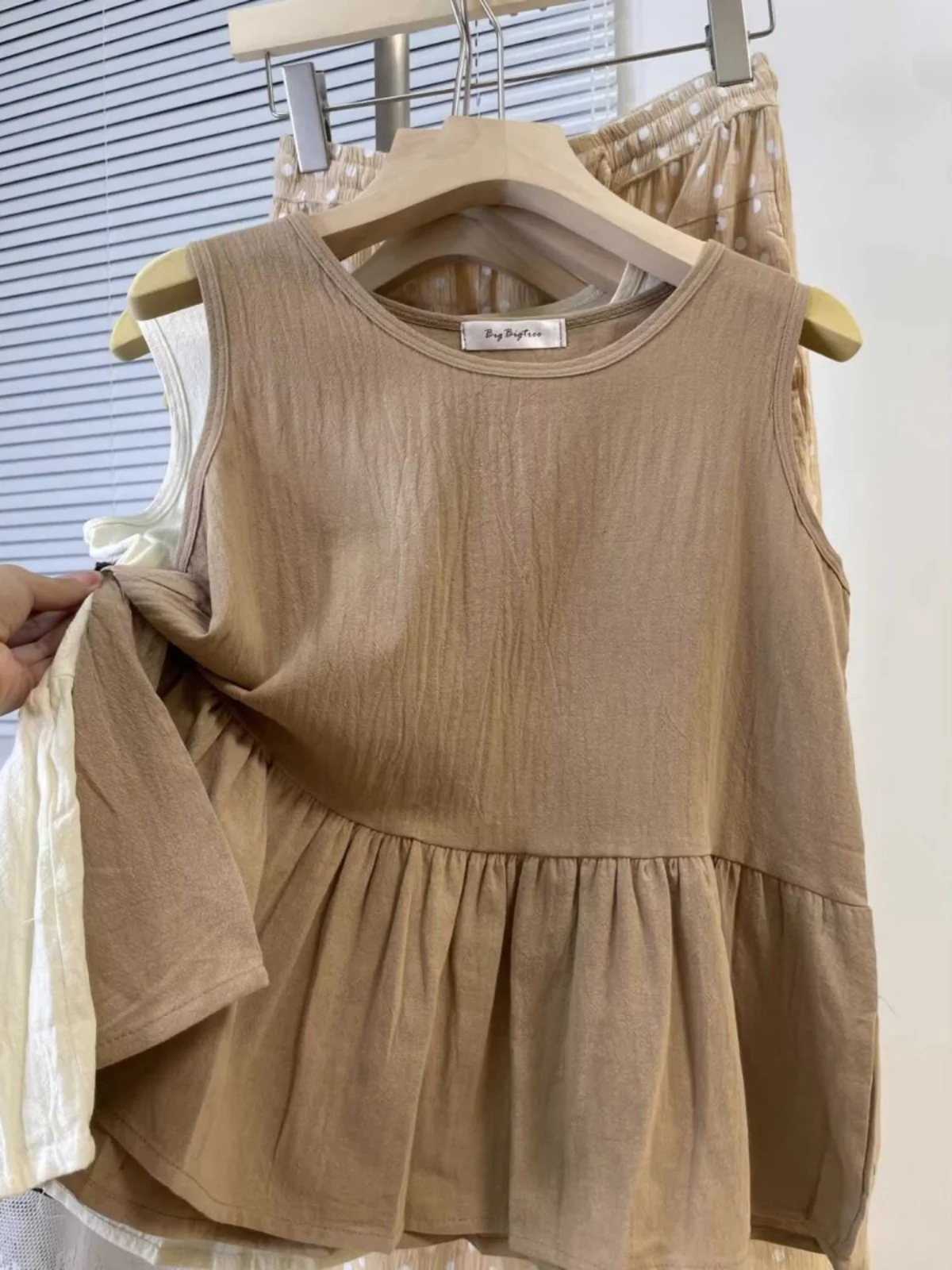 Japanese Sle Cotton Linen Svel Vest Doll irt Ruffle  Outerwear Women Loose Slimming T-irt Retro