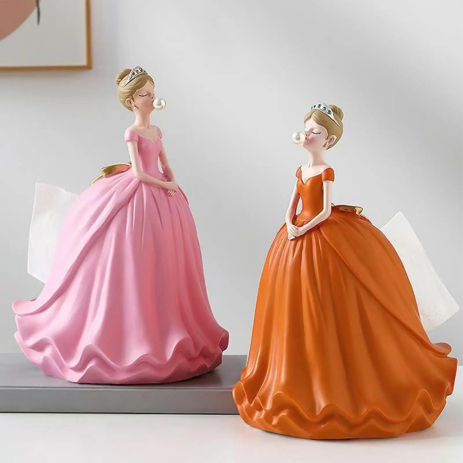 

Blowing Bubbles Girl statue Aesthetic Tissue Boxes Flying Skirt Princess Dress Tissue Dispenser for Home Living Room Bedroom
