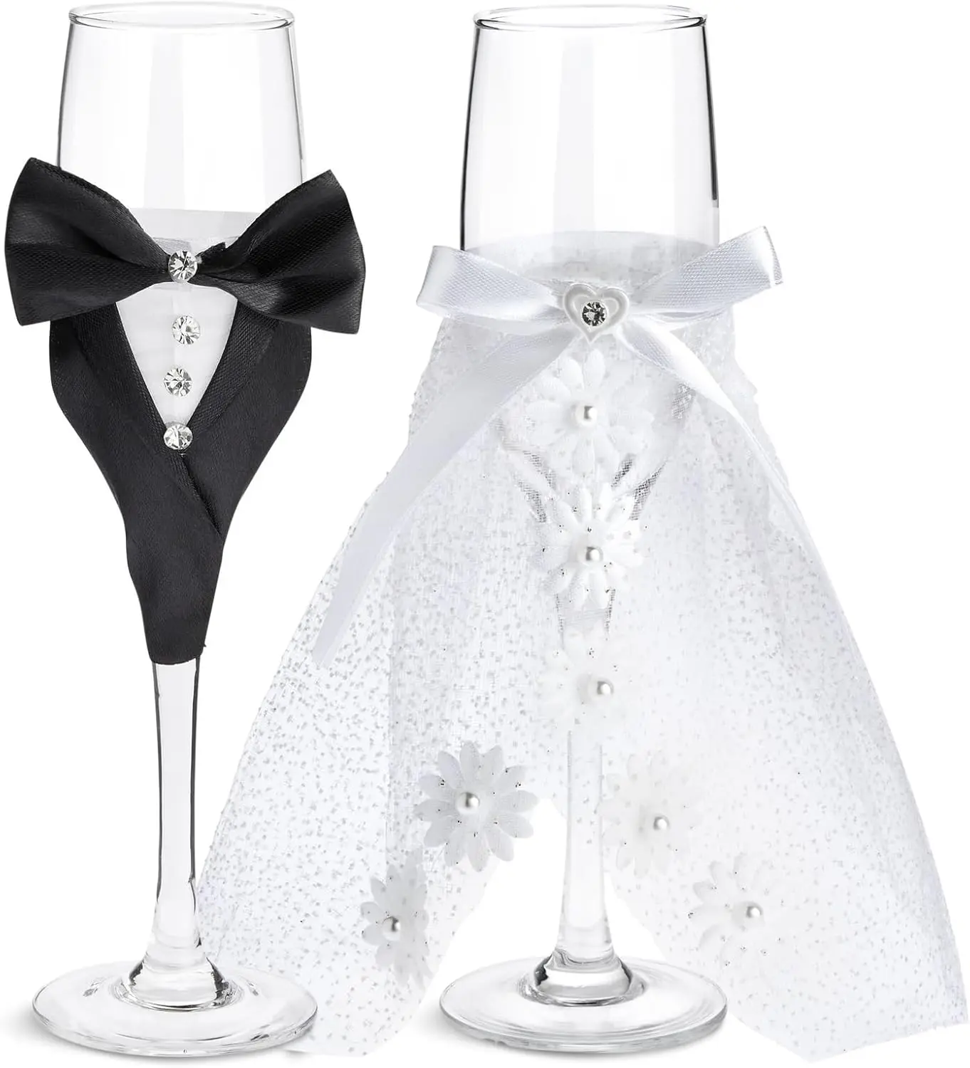 

Wedding Glasses for Bride & Groom - 2-Pc Black & White Flutes, 8.75' Modern Champagne Toasting Glasses for Wedding Gifts & Brida