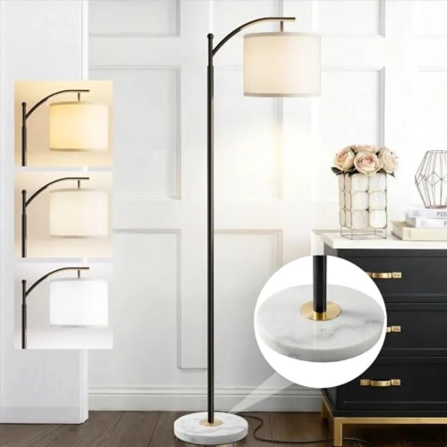 

Floor Lamp for Living Room with Marble Base Modern Standing Lamp with 3 Color Temperatures Bulb and Adjustable Linen Shade Tall