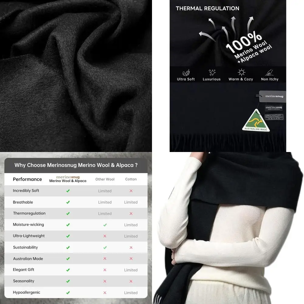 

Luxurious Merino Wool & Alpaca Blend Shawl, Soft Cashmere-Like Feel, Ideal Holiday Gift for Women