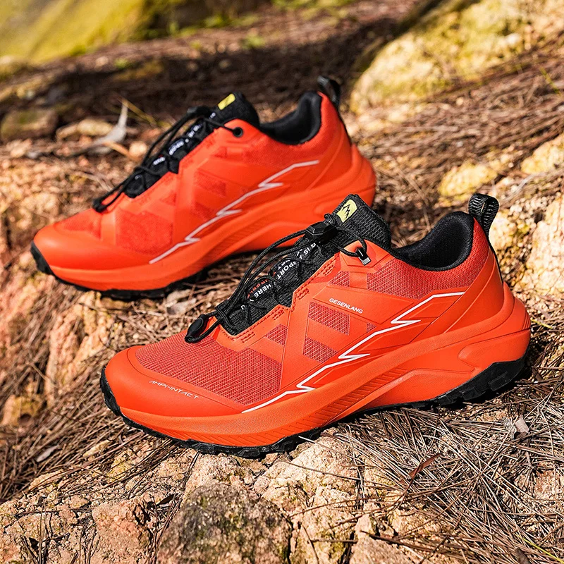 أحذية المشي لمسافات طويلة مريحة للرجال باللون البرتقالي، ونعال مطاطية، وأحذية المشي لمسافات طويلة عالية الجودة، ومقاومة للاهتراء ومضادة للانزلاق