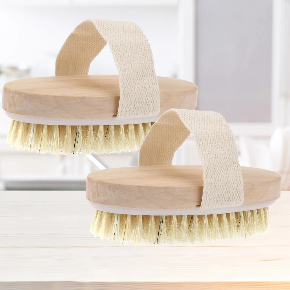 

2Pcs Pig Bristle Bath Brush Wooden Medium Firm Bristles Improve Circulation Exfoliate Dead Skin Spa Shower Body Brush