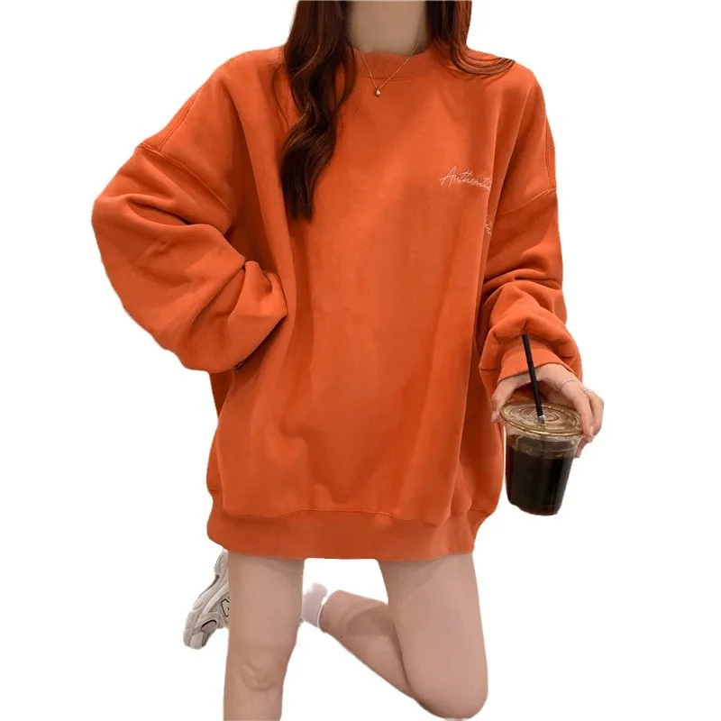 

Pullover Sweatshirt Women Letter Hoodies Long Sleeve O Neck Sweatshirts Casual Loose High Street Autumn 2025 Spliced Fleece