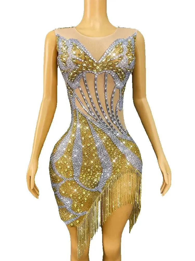 جودة عالية حجر الراين غير النظامية شرابة سترة مرنة فستان 2025 موضة جديدة مخصصة الملابس النسائية #1