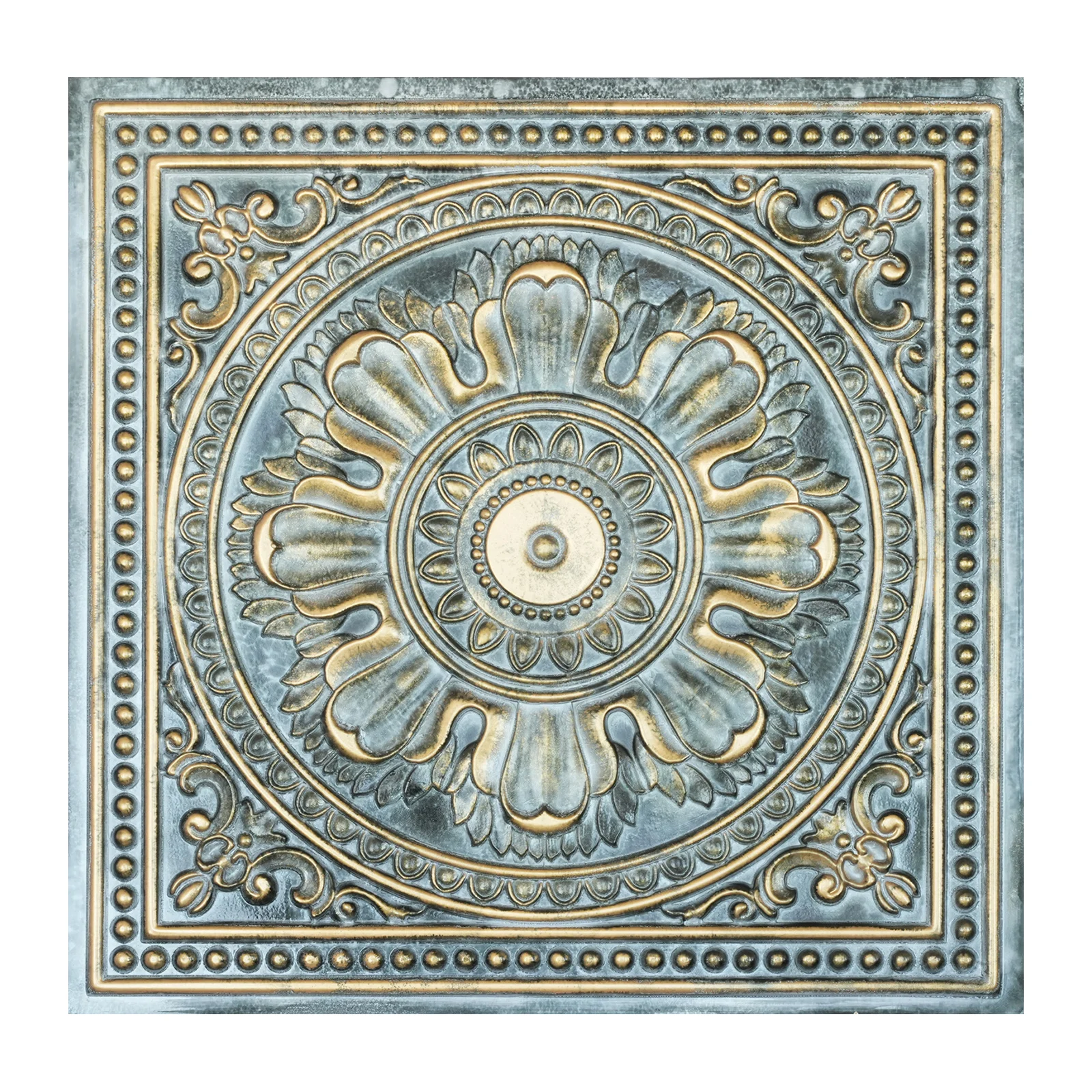 Faux tin ceiling tiles，Reclaimed ceiling tiles，metalline ceiling tiles for Flower Boutique PL17 Bluish gold 10pcs