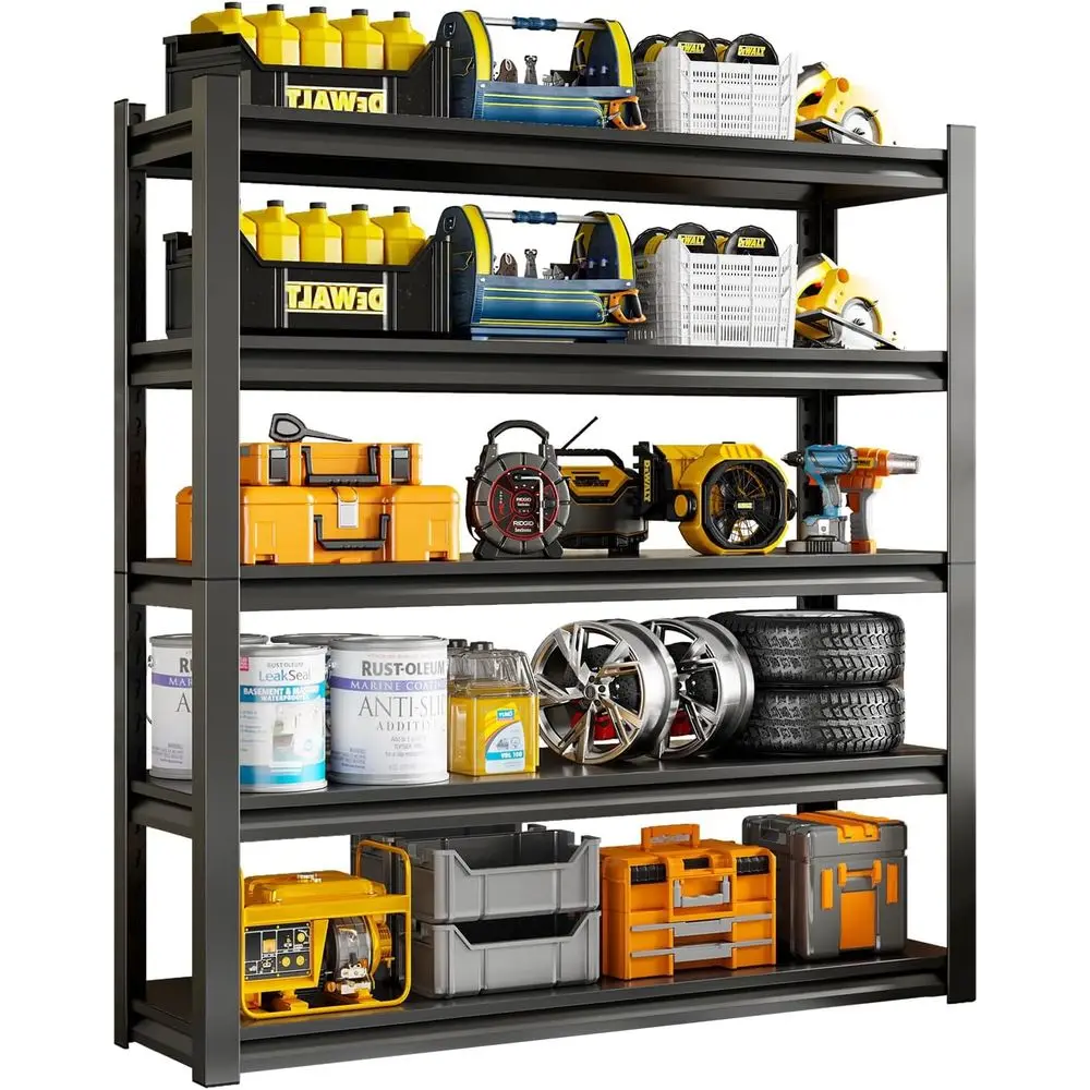 

59 Wide 5-Tier Heavy-Duty Garage Shelving Unit, 3000lbs Capacity, Adjustable Metal Storage Rack for Utility, Industrial, and Bas