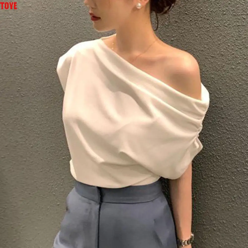 

Sweet Pullover Short Sleeve T-shirt Korean Style Loose Off Shoulder T Shirts Streetwear Chic Y2K Crop Top Summer