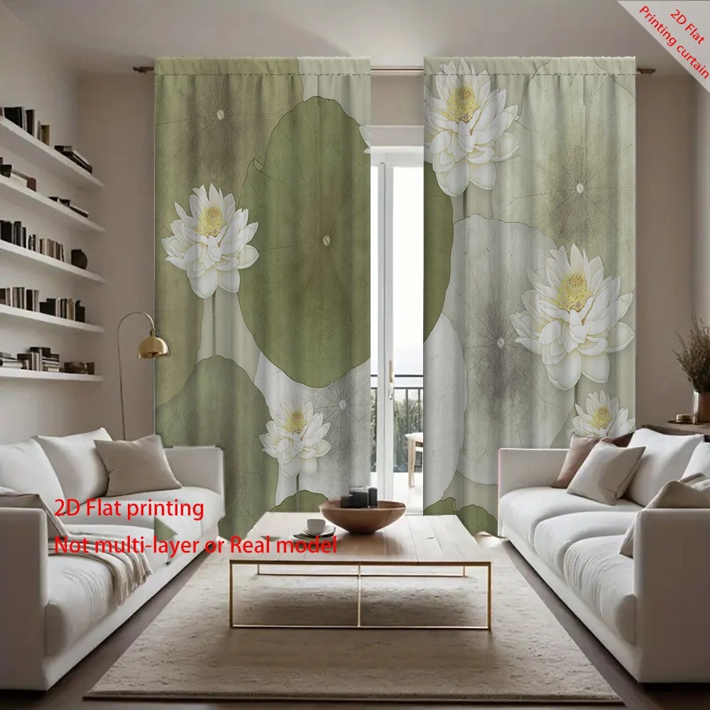 Landscape pattern printed curtains, dreamy lotus home decoration, bedroom, living room, dormitory, office sunshade curtains