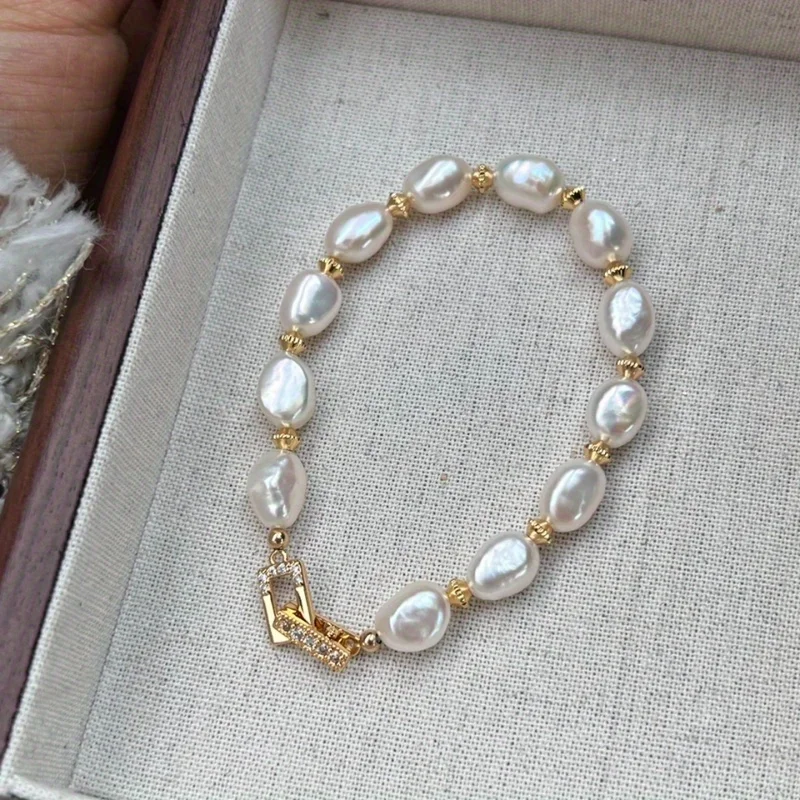 

Natural Freshwater Baroque Pearl Bracelet High Luster French Style Unique Irregular Pearl Strand Elegant Wristband