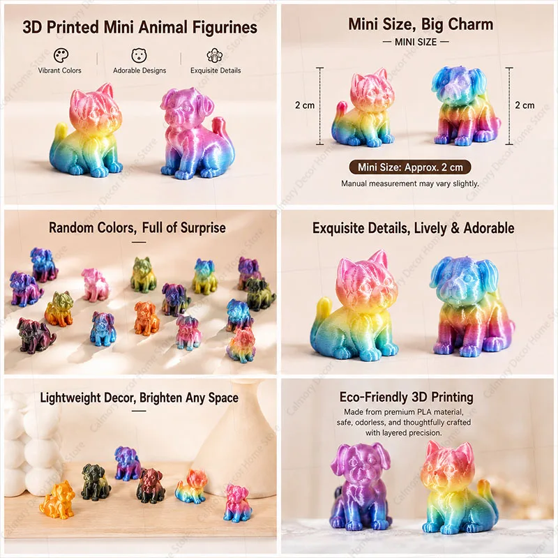 Cute Home Decoration Cartoon Animal Dog Gift Micro Ornaments 3D Printed Mini Dog and Cat Small Animal Multi-color Set Decoration