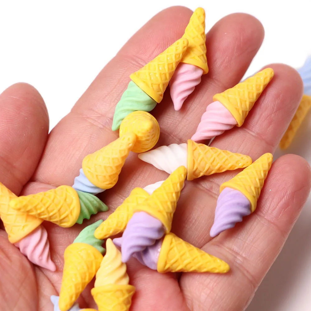 20/50PCS  Resin Mixed Mini Ice Cream ConeFlat Back Cabochon Dollhouse Food Cabochons DIY Hair Bows Clips Embellishment Crafts