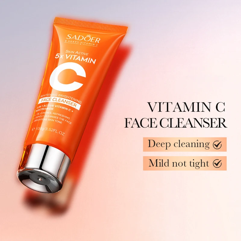 SADOER Vitamin C Skin Care Sets Face Cream Moisturizing Facial Cleanser Serum Toner Eye Cream Beauty Face Care 6pcs/lot