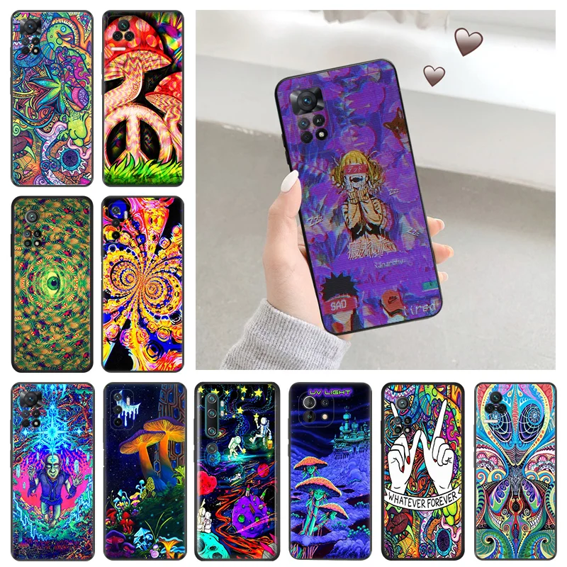 Soft Case for Redmi Note 11S 10S A3 10C 10A Xiaomi 14 11T Pro 10T 10 11 Abstact Trippy Psychedelic Art Black Phone Cases Cover