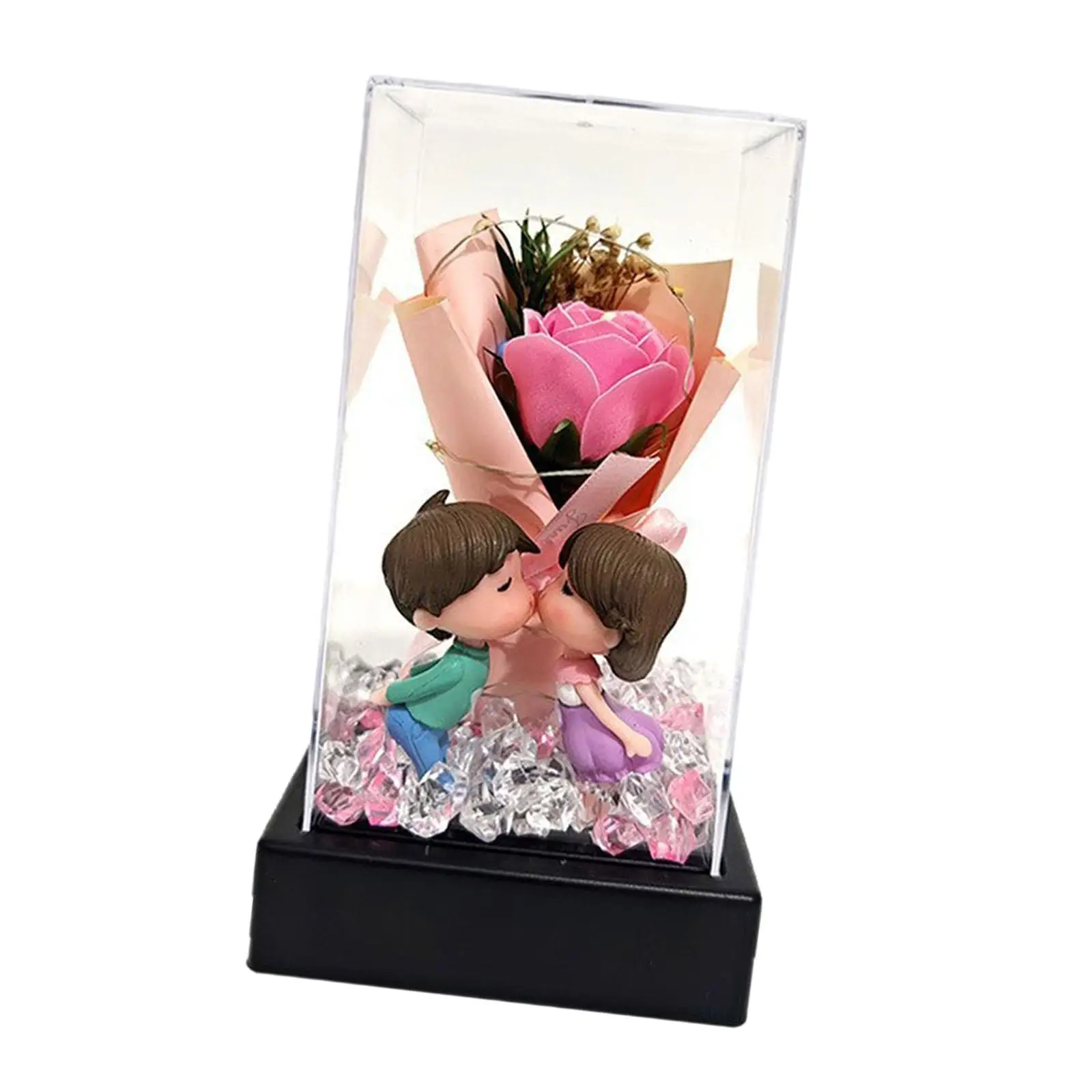 Realistic Artificial Soap Flower Bouquet with Lights Elegant Preservation Gift Box for Girlfriend Wife Mother Day Celebration