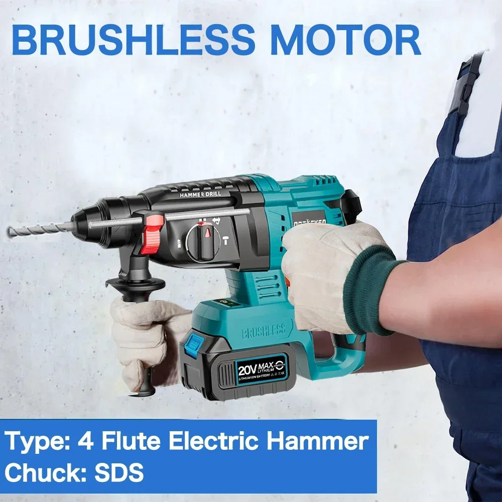 2 in1 Brushless Electric Hammer Impact Drill Cordless Screwdriver Rechargeable large Torque Power Tools For Makita 18V Battery