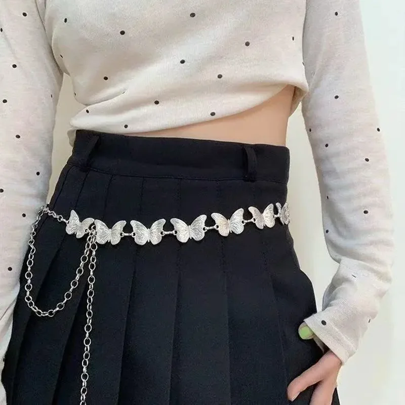 Women's Metallic Butterfly Punk Gothic Waist Chain Belt Conch Metal Body Jewelry Fashion Accessory for Dresses And Jeans
