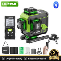 Huepar 4D 16 Lines Self-Leveling Laser Level 4x360°Cross Line with LCD Screen Bluetooth Control  2 x Battery Red Rangefinder