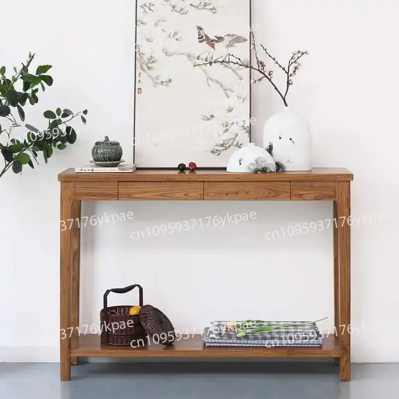 New Chinese-style Entrance Table Solid Wood Long Strip Several Cabinets Storage Table Shelf Modern Simple Elm Narrow