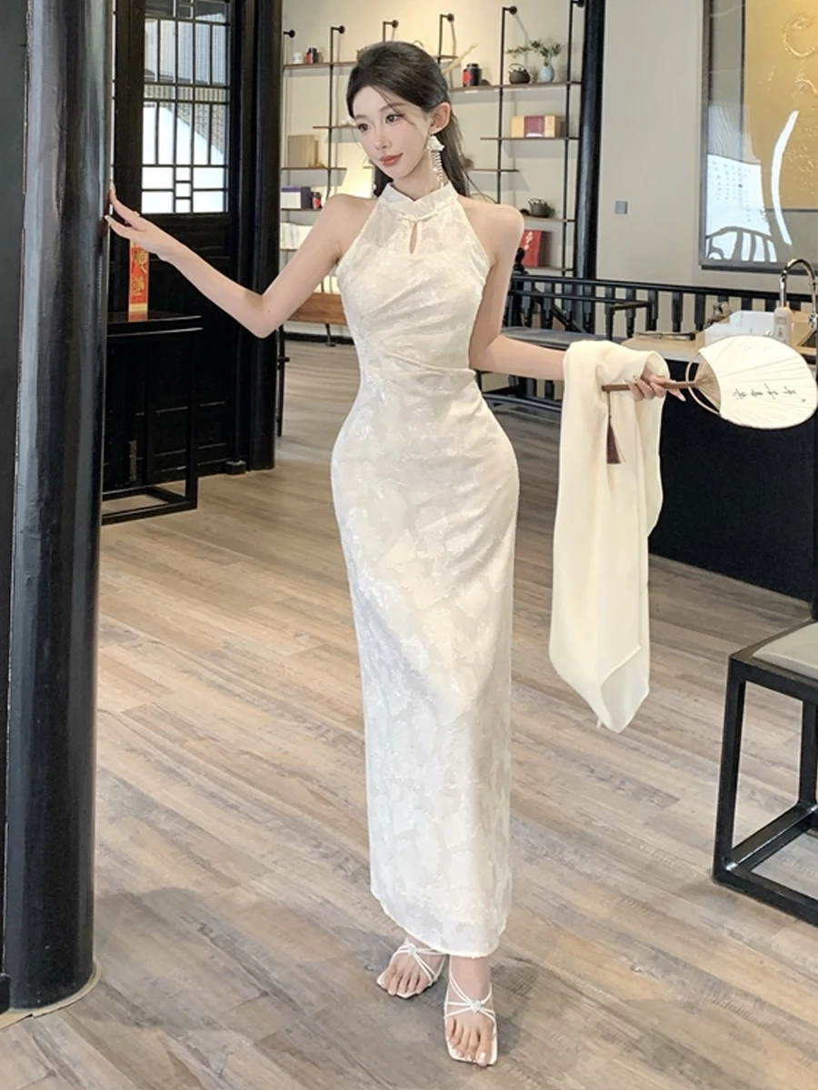 

Elegant Retro Chinese Style Long Sleeveless Tassel Sun Protection Dress Set for Young Women in Summer Season
