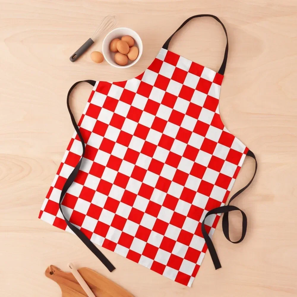 Croatian Red White Checks Pattern Apron custom women's kitchen For Hairdresser Apron