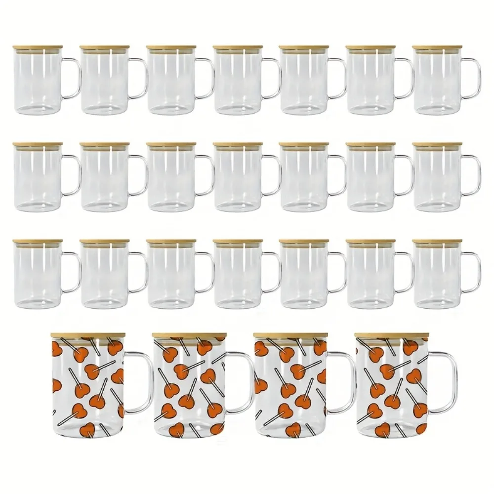 

25pack 17oz Sublimation Clear Glass Handle Bottle With Bamboo Lid And Plastic Straw. Blank Water Cup For Coffee, Tea, Cocoa, Milk, Reusable Glass Bottle For Office, Dining, And Home