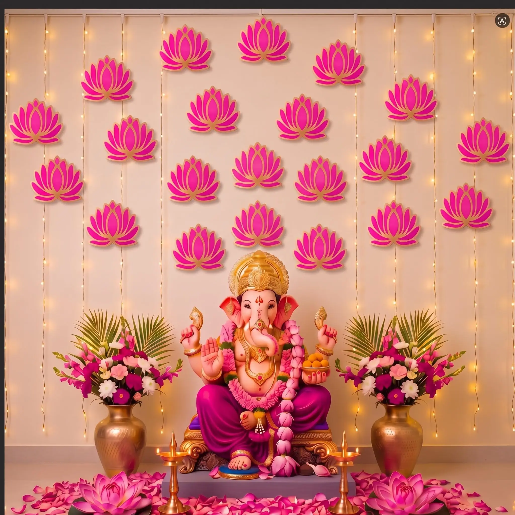 Rosa-goldene Lotus-Papierdekoration für die Wand, Diwali-Hindu-Puja-Hintergrund-Ornament, Dekorationszubehör für indische Festivals und Partys – Detail 5