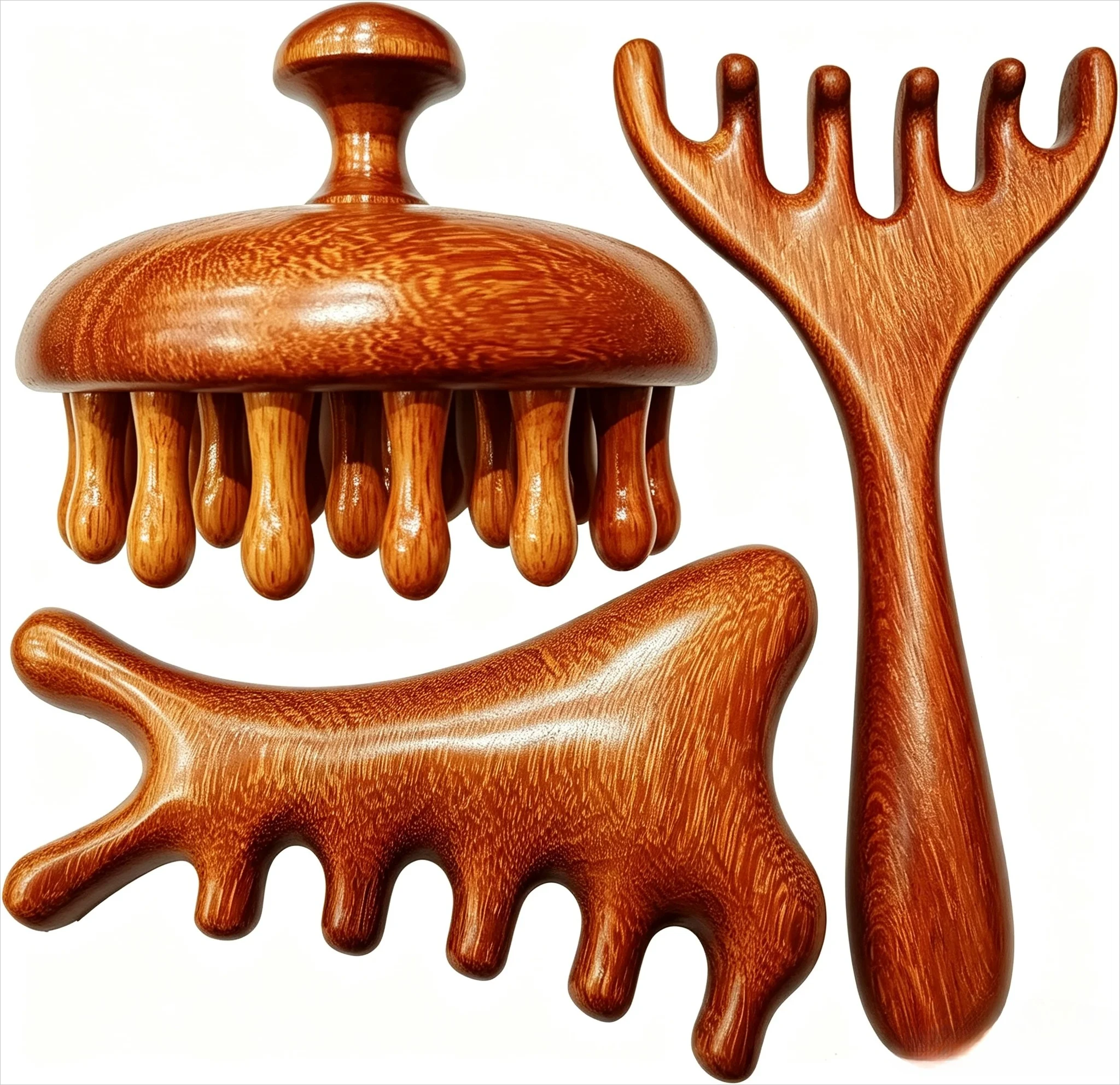 3 Pack Wooden Scalp Massager Tool Head Scalp Massager Comb Head Massage Tool for Relaxation Hair Gua Sha Comb