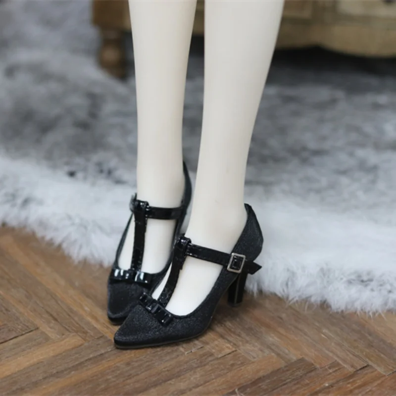 

BJD Doll Shoes Toy 1/3 SDGR/AS Girls Real Silk Black Single Square Cross Buckle Pointy Heel French Gift Elegant Doll Accessories