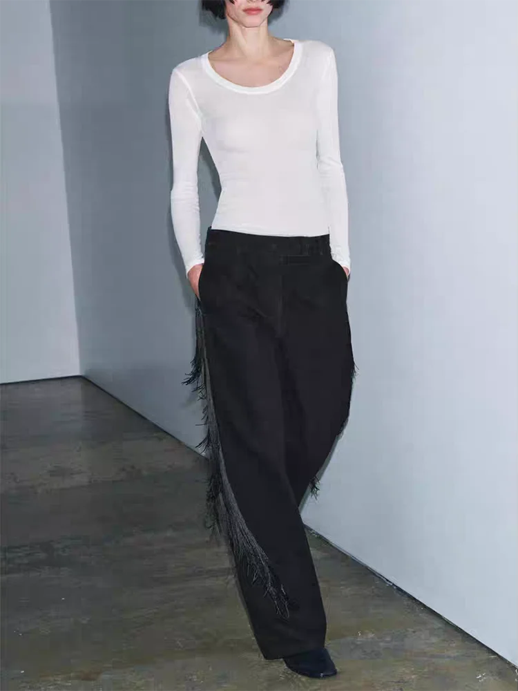 ファイオナブル 2025 冬 レディース ロングパンツ タッセル飾り 快適 ミッドウエスト 細見え 多用途 スタイリッシュ 新作