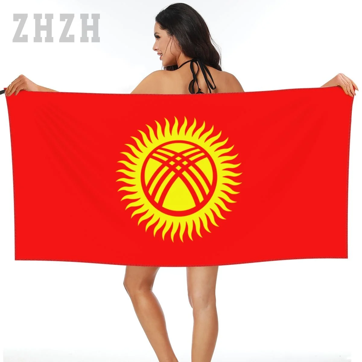 More Design Kyrgyzstan Flag Emblem Bath Towel Quick dry Microfiber Absorbing Soft Water Breathable Beach Swimming Bathroom